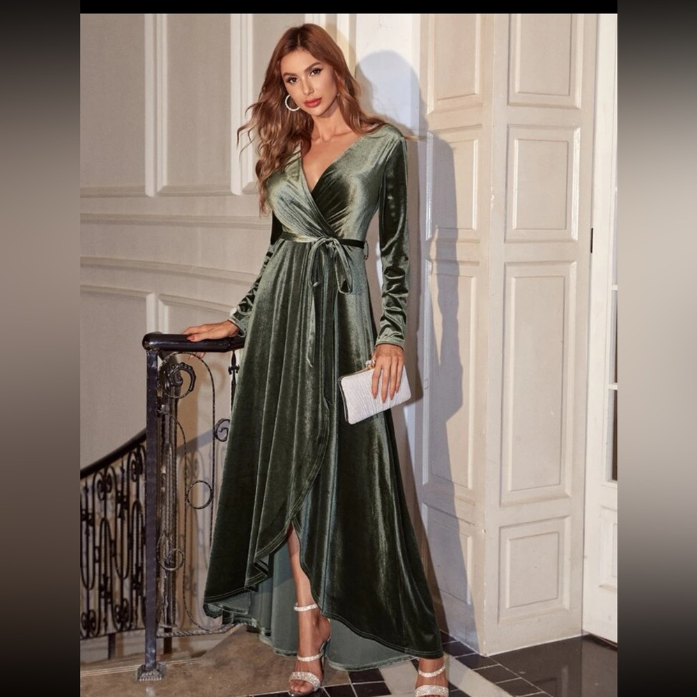 Large Shein Green Dress wrap style
